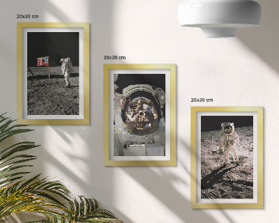 3 paveikslų rinkinys su rėmais Astronautų nusileidimo Mėnulyje nuotraukos