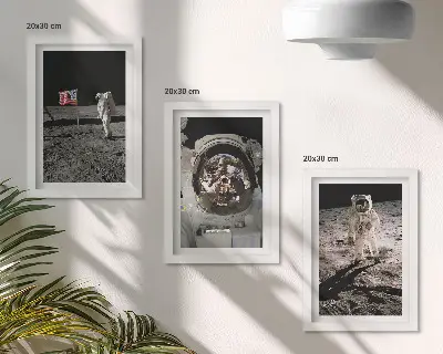 Astronautų nusileidimo Mėnulyje nuotraukos 3 paveikslų rinkinys su rėmais