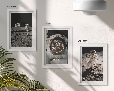 3 paveikslų rinkinys su rėmais Astronautų nusileidimo Mėnulyje nuotraukos