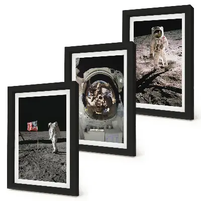 Astronautų nusileidimo Mėnulyje nuotraukos 3 paveikslų rinkinys su rėmais