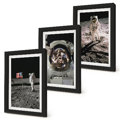 3 paveikslų rinkinys su rėmais Astronautų nusileidimo Mėnulyje nuotraukos