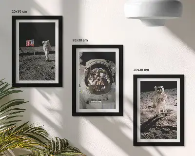 Astronautų nusileidimo Mėnulyje nuotraukos 3 paveikslų rinkinys su rėmais