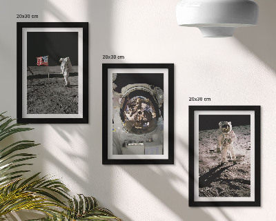 3 paveikslų rinkinys su rėmais Astronautų nusileidimo Mėnulyje nuotraukos
