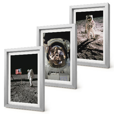 3 paveikslų rinkinys su rėmais Astronautų nusileidimo Mėnulyje nuotraukos