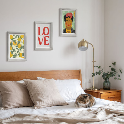 Įrėmintų paveikslų rinkinys Citrinos su užrašu „MEILĖ“ nutapytas Fridos Kahlo portretas