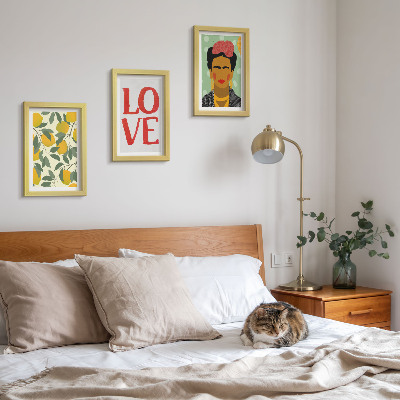 Įrėmintų paveikslų rinkinys Citrinos su užrašu „MEILĖ“ nutapytas Fridos Kahlo portretas