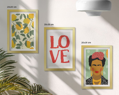 Įrėmintų paveikslų rinkinys Citrinos su užrašu „MEILĖ“ nutapytas Fridos Kahlo portretas