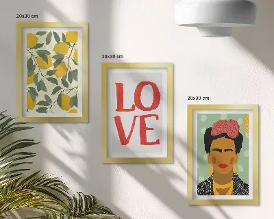 Įrėmintų paveikslų rinkinys Fridos Kahlo portretas su citrinomis ir užrašu „MEILĖ“