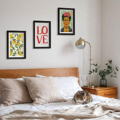 Įrėmintų paveikslų rinkinys Citrinos su užrašu „MEILĖ“ nutapytas Fridos Kahlo portretas
