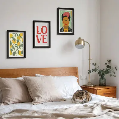 Įrėmintų paveikslų rinkinys Fridos Kahlo portretas su citrinomis ir užrašu „MEILĖ“