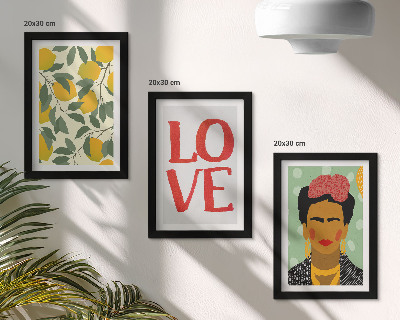 Įrėmintų paveikslų rinkinys Citrinos su užrašu „MEILĖ“ nutapytas Fridos Kahlo portretas