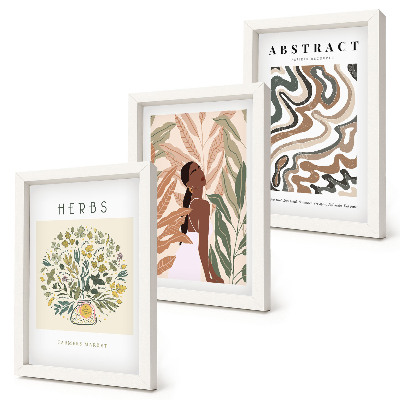 3 paveikslų rinkinys su rėmais Bohemiški estetiniai pasteliniai minimalistiniai plakatai