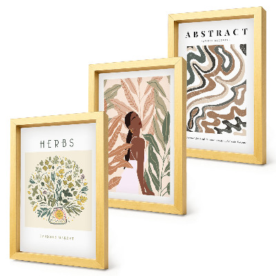 3 paveikslų rinkinys su rėmais Bohemiški estetiniai pasteliniai minimalistiniai plakatai