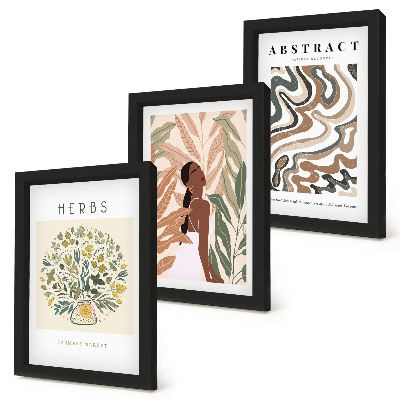 3 paveikslų rinkinys su rėmais Bohemiški estetiniai pasteliniai minimalistiniai plakatai