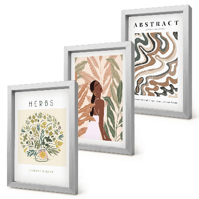 3 paveikslų rinkinys su rėmais Bohemiški estetiniai pasteliniai minimalistiniai plakatai