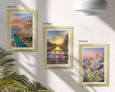 Įrėmintų paveikslų rinkinys Pajūrio vaizdai su saulėlydžiu ir miestu