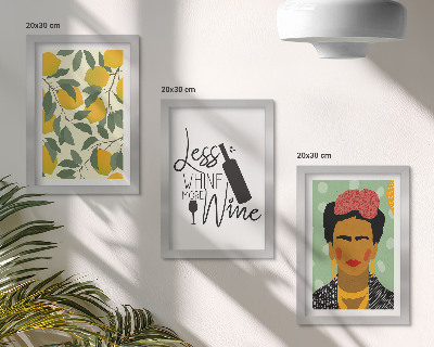 Įrėmintų paveikslų rinkinys Fridos Kahlo portretas citrininiame vyno butelyje