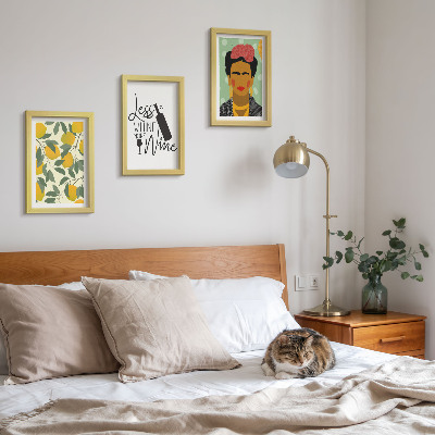 Įrėmintų paveikslų rinkinys Fridos Kahlo portretas citrininiame vyno butelyje