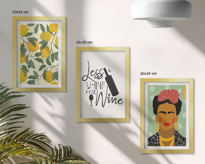 Įrėmintų paveikslų rinkinys Fridos Kahlo portretas citrininiame vyno butelyje