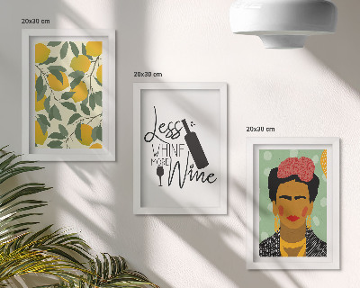 Įrėmintų paveikslų rinkinys Fridos Kahlo portretas citrininiame vyno butelyje