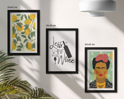 Įrėmintų paveikslų rinkinys Fridos Kahlo portretas citrininiame vyno butelyje