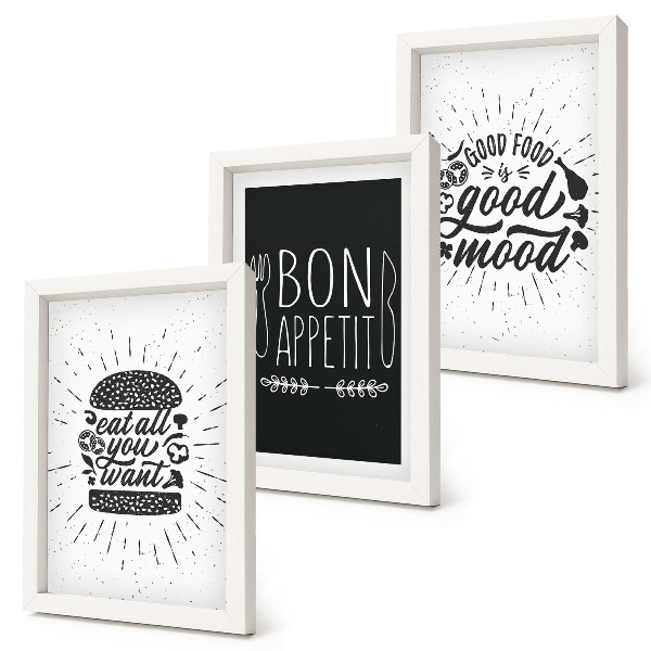 Įrėmintų paveikslų rinkinys Grafika su maisto ir kulinariniais šūkiais