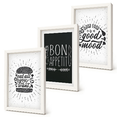 Įrėmintų paveikslų rinkinys Grafika su maisto ir kulinariniais šūkiais