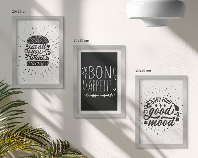 Įrėmintų paveikslų rinkinys Grafika su maisto ir kulinariniais šūkiais