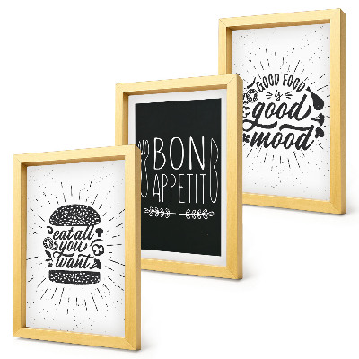 Įrėmintų paveikslų rinkinys Grafika su maisto ir kulinariniais šūkiais
