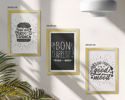 Įrėmintų paveikslų rinkinys Grafika su maisto ir kulinariniais šūkiais