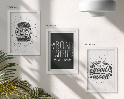 Įrėmintų paveikslų rinkinys Grafika su maisto ir kulinariniais šūkiais