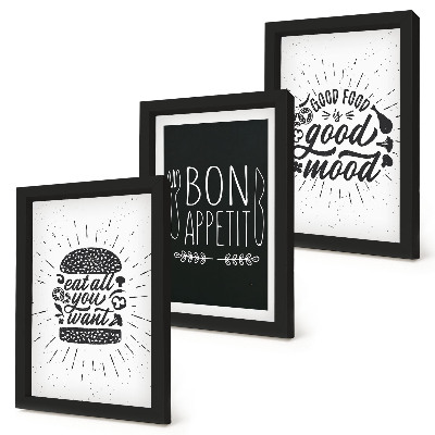 Įrėmintų paveikslų rinkinys Grafika su maisto ir kulinariniais šūkiais