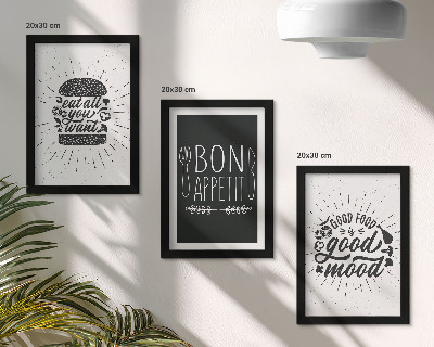 Įrėmintų paveikslų rinkinys Grafika su maisto ir kulinariniais šūkiais