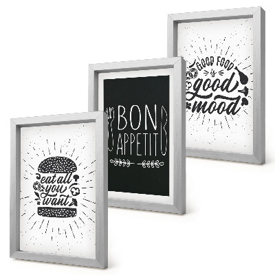 Įrėmintų paveikslų rinkinys Grafika su maisto ir kulinariniais šūkiais