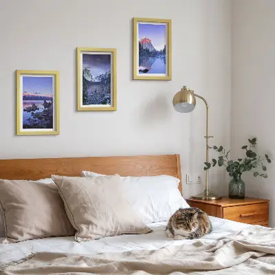 3 paveikslų rinkinys su rėmais kalnų peizažai sutemus su vandens vaizdais