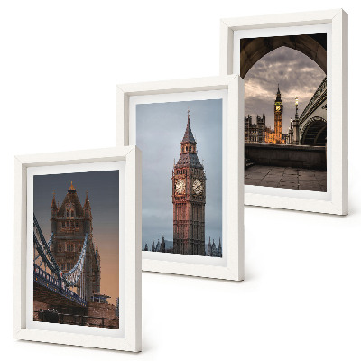 3 paveikslų rinkinys su rėmais Londono vaizdai su tiltu ir Big Benu