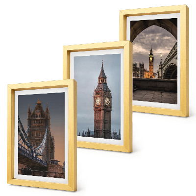 3 paveikslų rinkinys su rėmais Londono vaizdai su tiltu ir Big Benu