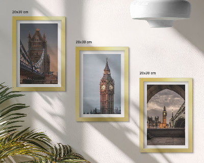 3 paveikslų rinkinys su rėmais Londono vaizdai su tiltu ir Big Benu