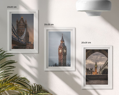 3 paveikslų rinkinys su rėmais Londono vaizdai su tiltu ir Big Benu