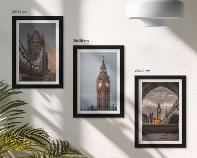 3 paveikslų rinkinys su rėmais Londono vaizdai su tiltu ir Big Benu