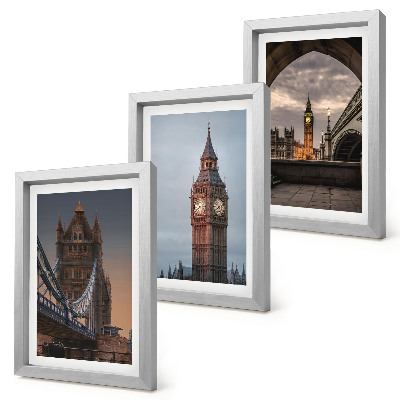 3 paveikslų rinkinys su rėmais Londono vaizdai su tiltu ir Big Benu