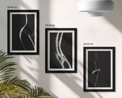 3 paveikslų rinkinys su rėmais Juodai baltų moterų siluetų erotika