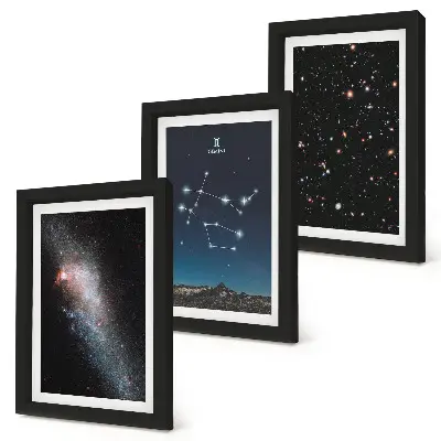 Įrėmintų paveikslų rinkinys su Dvynių zodiako ženklo galaktikos ir žvaigždėto dangaus motyvu