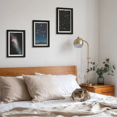 Įrėmintų paveikslų rinkinys su Dvynių zodiako ženklo galaktikos ir žvaigždėto dangaus motyvu