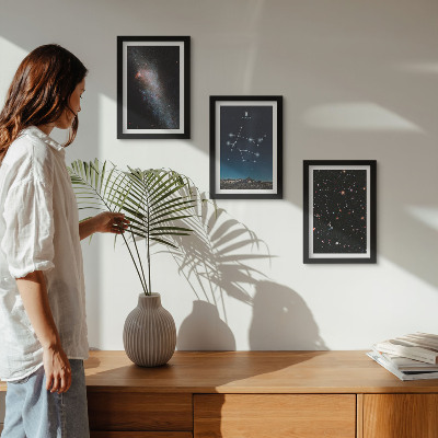 Įrėmintų paveikslų rinkinys Dvyniai zodiako ženklas galaktika erdvė žvaigždės