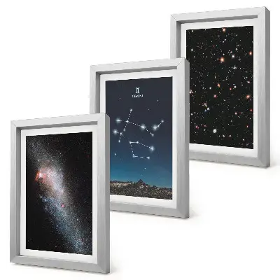 Įrėmintų paveikslų rinkinys su Dvynių zodiako ženklo galaktikos ir žvaigždėto dangaus motyvu