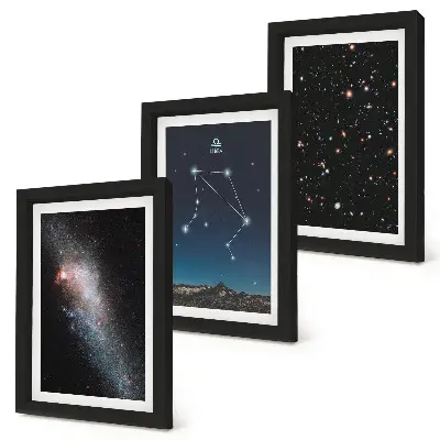 Įrėmintų paveikslų rinkinys kosminė galaktika ir naktinis Svarstyklių žvaigždynas