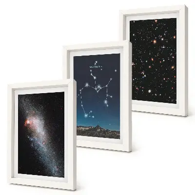 Įrėmintų paveikslų rinkinys su galaktikomis, žvaigždynais ir Šaulio zodiako ženklu