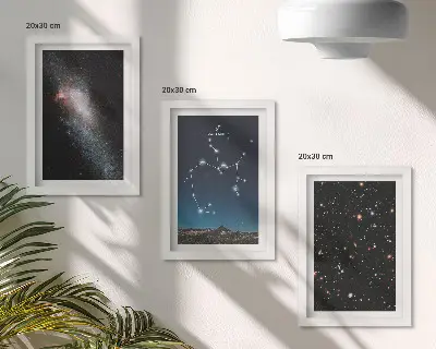 Įrėmintų paveikslų rinkinys su galaktikomis, žvaigždynais ir Šaulio zodiako ženklu