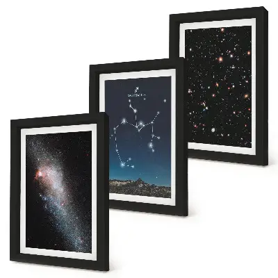Įrėmintų paveikslų rinkinys su galaktikomis, žvaigždynais ir Šaulio zodiako ženklu